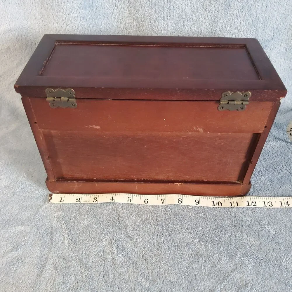 Vintage Wooden Jewelry Armoire Chest Storage Box Pink Velvet Lining 12
